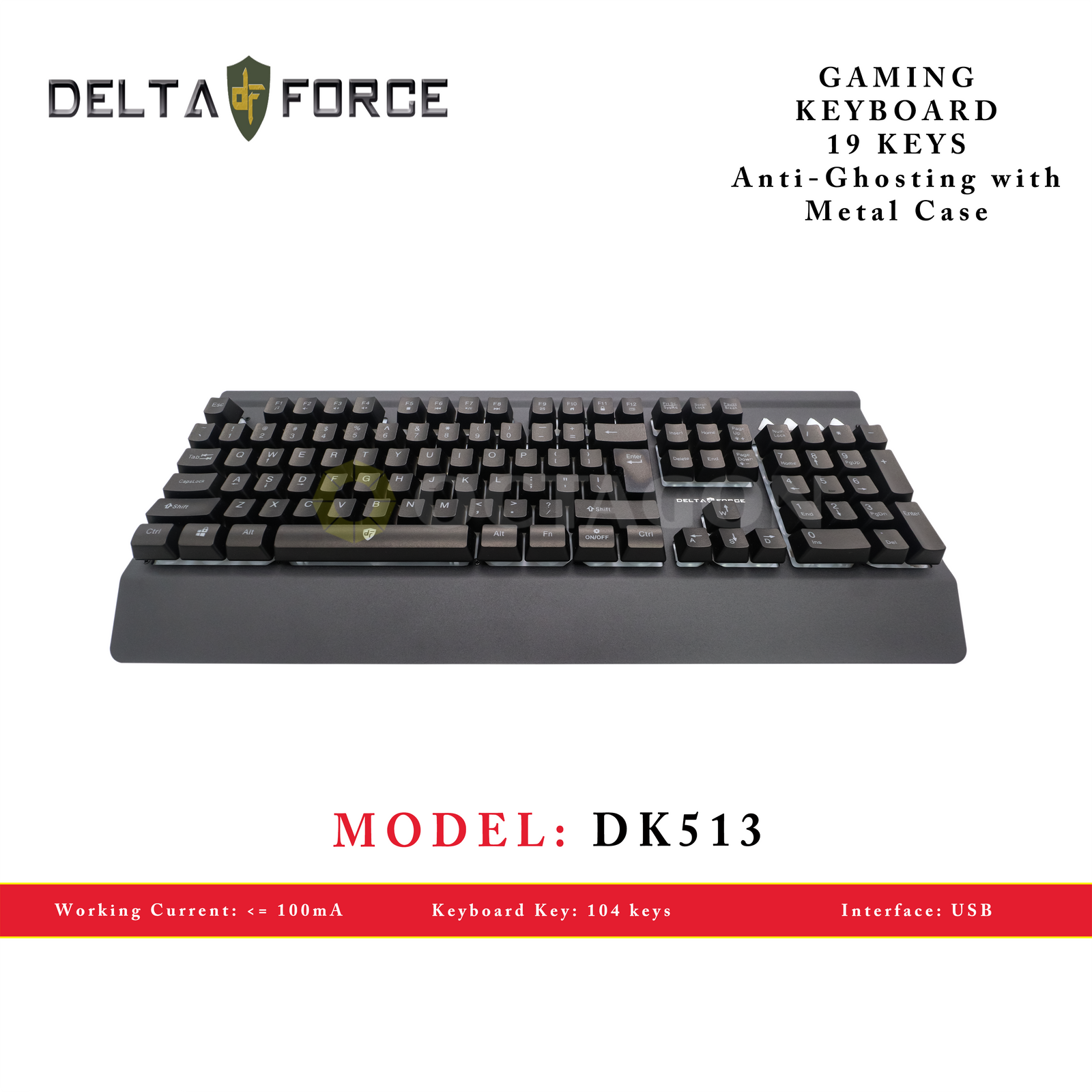 DELTA FORCE DK513 USB GAMING KEYBOARD RAINBOW 19 ANTI-GHOST KEYS